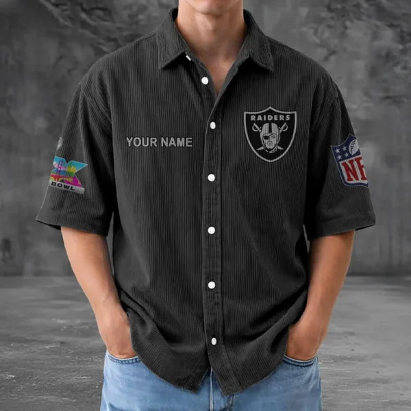 LIMITED EDITION - NEW CUSTOMIZED NFL07 LVR LAS VEGAS RAIDERS SEERSUCKER BUTTON SHIRT