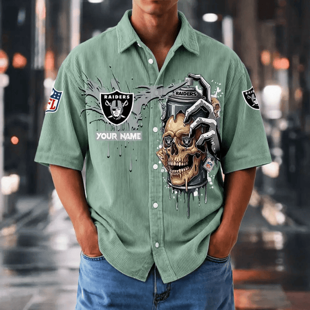 [SPECIAL OFFER] NEW CUSTOMIZED NFL07 LVR LAS VEGAS RAIDERS SEERSUCKER BUTTON SHIRT