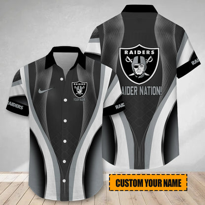 LIMITED EDITION - NEW CUSTOMIZED NFL07 LVR LAS VEGAS RAIDERS SHORT SLEEVE BUTTON-UP SHIRT