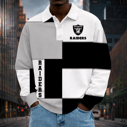 LIMITED EDITION - NEW CUSTOMIZED NFL07 LVR LAS VEGAS RAIDERS MEN LONG SLEEVE POLO