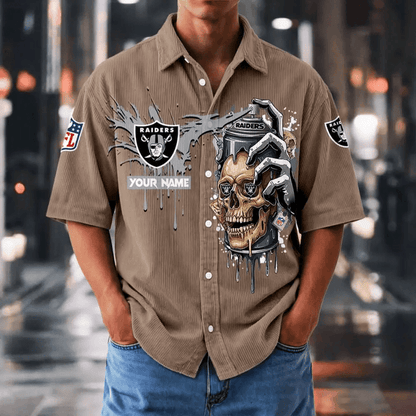 [SPECIAL OFFER] NEW CUSTOMIZED NFL07 LVR LAS VEGAS RAIDERS SEERSUCKER BUTTON SHIRT