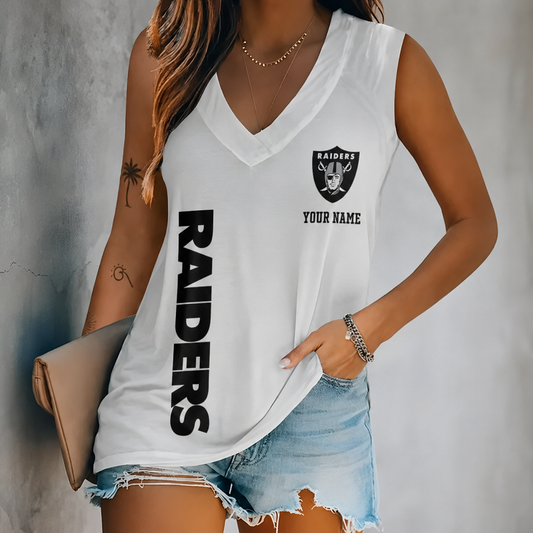 LIMITED EDITION - NEW CUSTOMIZED NFL07 LVR LAS VEGAS RAIDERS WOMEN'S V-NECK TANK TOP