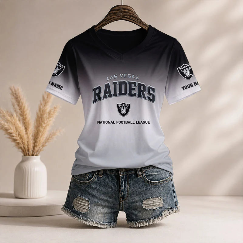 LIMITED EDITION - NEW CUSTOMIZED NFL07 LVR LV RAIDERS V-NECK FEMALE SHIRT