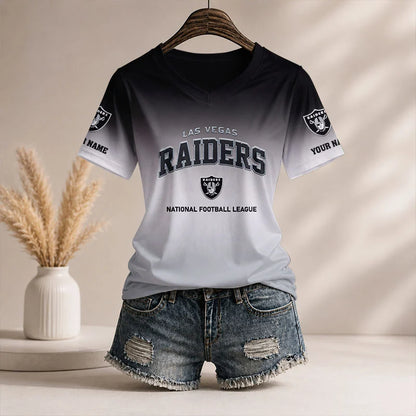 LIMITED EDITION - NEW CUSTOMIZED NFL07 LVR LV RAIDERS V-NECK FEMALE SHIRT