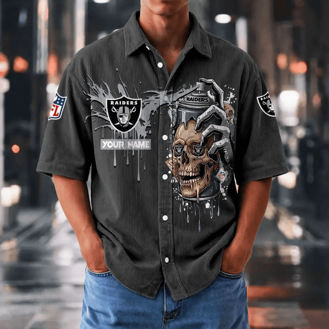 [SPECIAL OFFER] NEW CUSTOMIZED NFL07 LVR LAS VEGAS RAIDERS SEERSUCKER BUTTON SHIRT