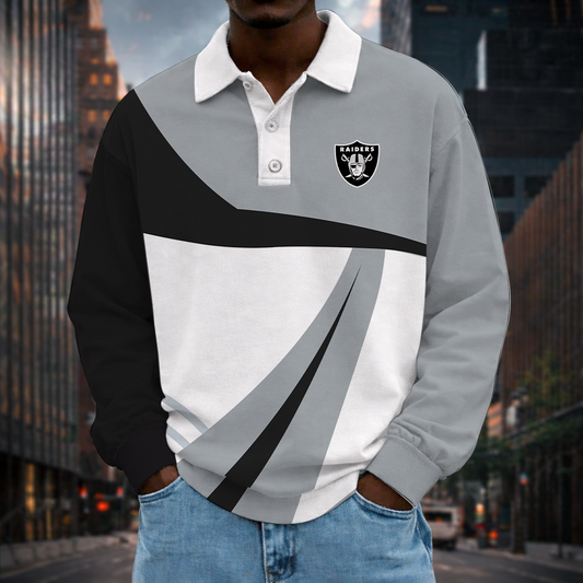 [SPECIAL OFFER] NEW CUSTOMIZED NFL07 LVR LAS VEGAS RAIDERS LONG SLEEVE POLO SHIRT