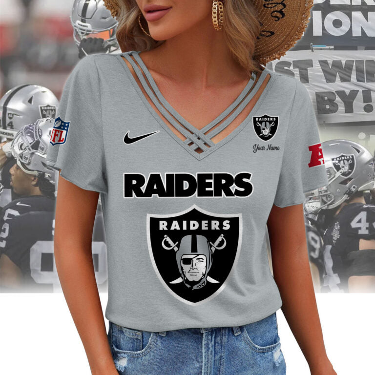 [SPECIAL OFFER] NEW CUSTOMIZED NFL07 LVR LAS VEGAS RAIDERS V-NECK SHIRT