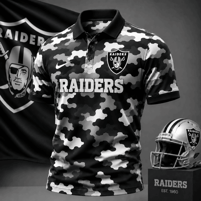[SPECIAL OFFER] NEW CUSTOMIZED NFL07 LVR LAS VEGAS RAIDERS CAMO POLO SHIRT