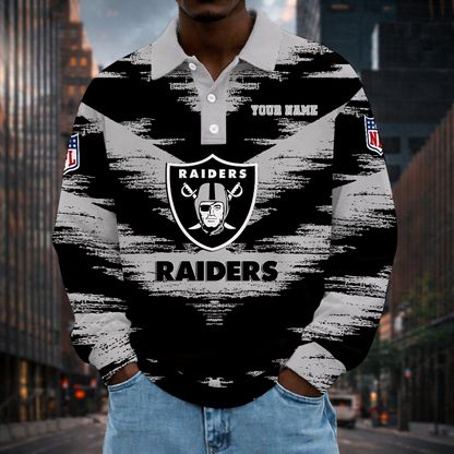 LIMITED EDITION - NEW CUSTOMIZED NFL07 LVR LAS VEGAS RAIDERS MEN LONG SLEEVE POLO