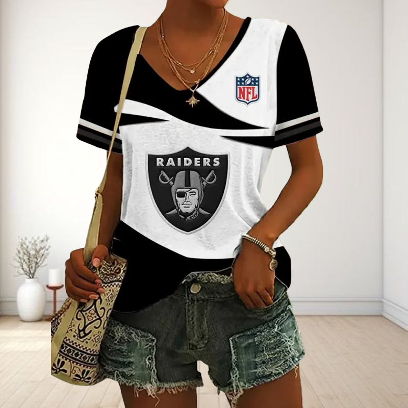 LIMITED EDITION - NEW CUSTOMIZED NFL07 LVR LAS VEGAS RAIDERS V-NECK FEMALE SHIRT