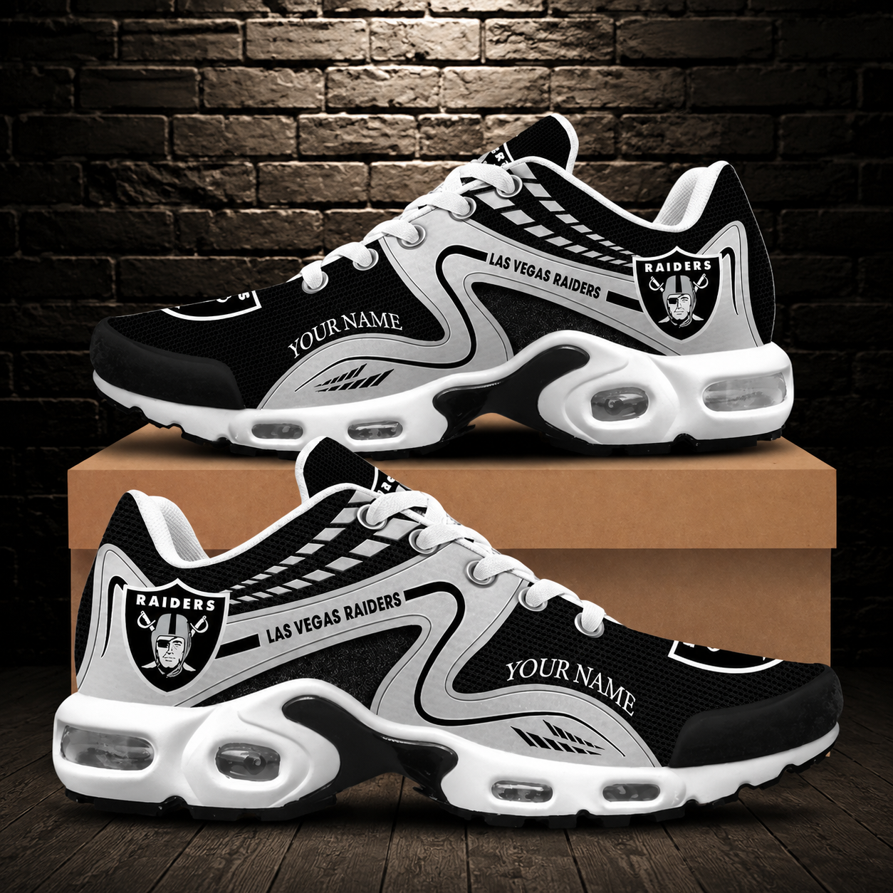 LIMITED EDITION - NEW CUSTOMIZED NFL07 LVR LAS VEGAS RAIDERS AIR MAX PLUS SNEAKERS