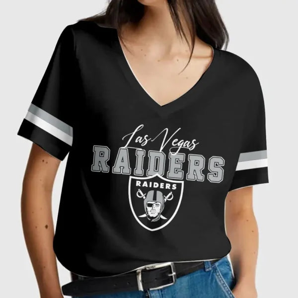 LIMITED EDITION - NEW CUSTOMIZED NFL07 LVR LAS VEGAS RAIDERS V-NECK FEMALE SHIRT