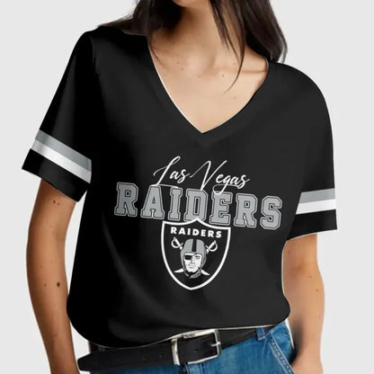 LIMITED EDITION - NEW CUSTOMIZED NFL07 LVR LAS VEGAS RAIDERS V-NECK FEMALE SHIRT