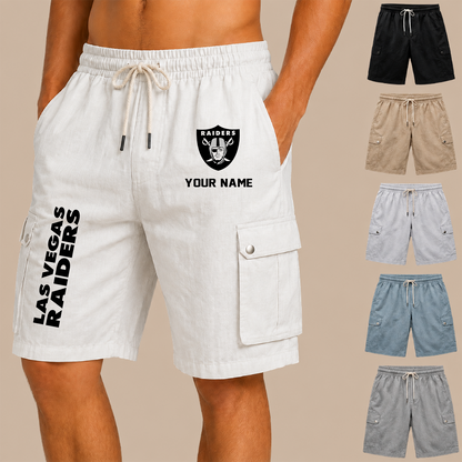 [SPECIAL OFFER] NEW CUSTOMIZED NFL07 LVR LAS VEGAS RAIDERS MEN'S DRAWSTRING CARGO SHORTS