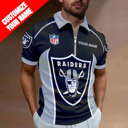 LIMITED EDITION - NEW CUSTOMIZED NFL07 LVR LAS VEGAS RAIDERS ZIP POLO SHIRT