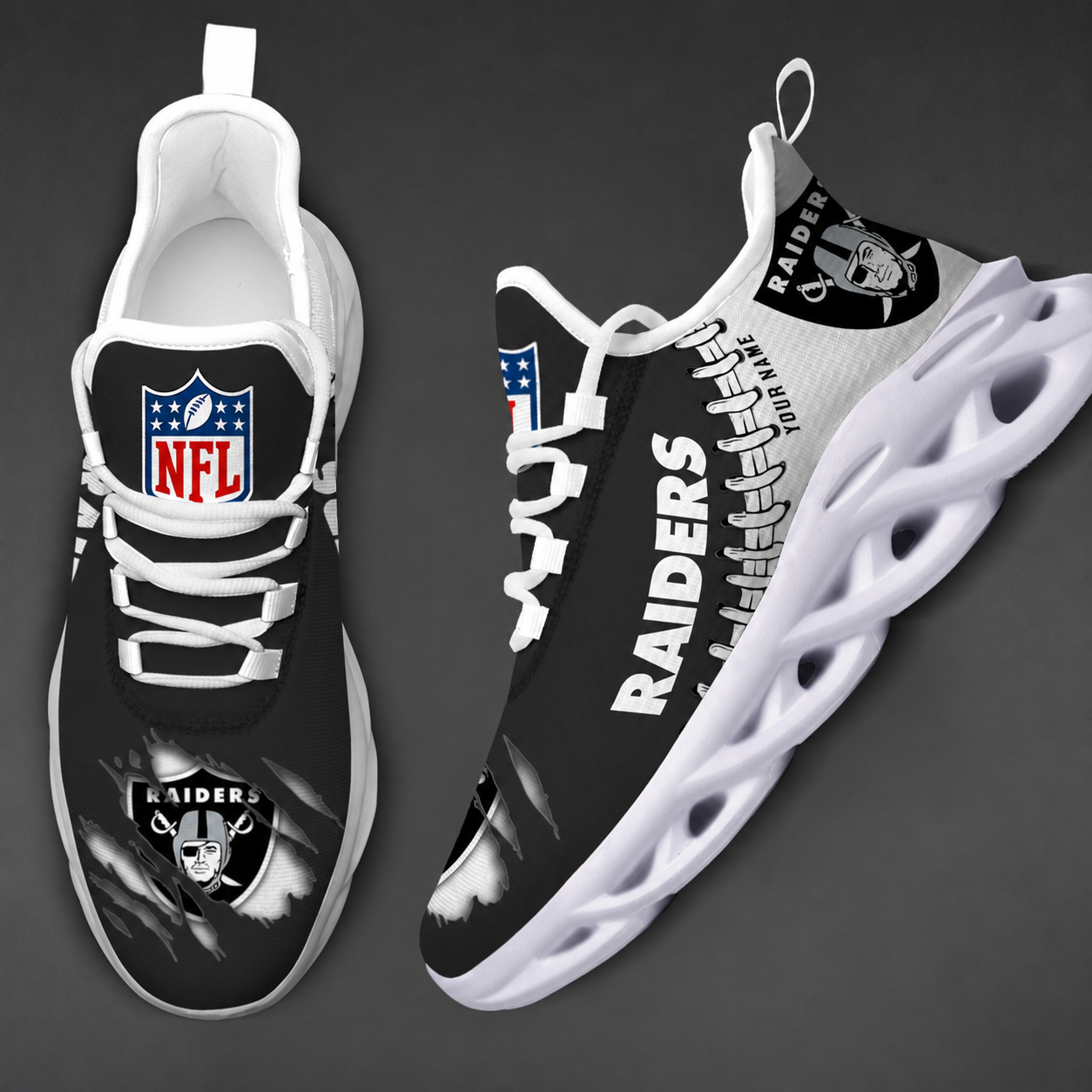 LIMITED EDITION - NEW CUSTOMIZED NFL07 LVR LAS VEGAS RAIDERS UNISEX MAX SOUL SHOES