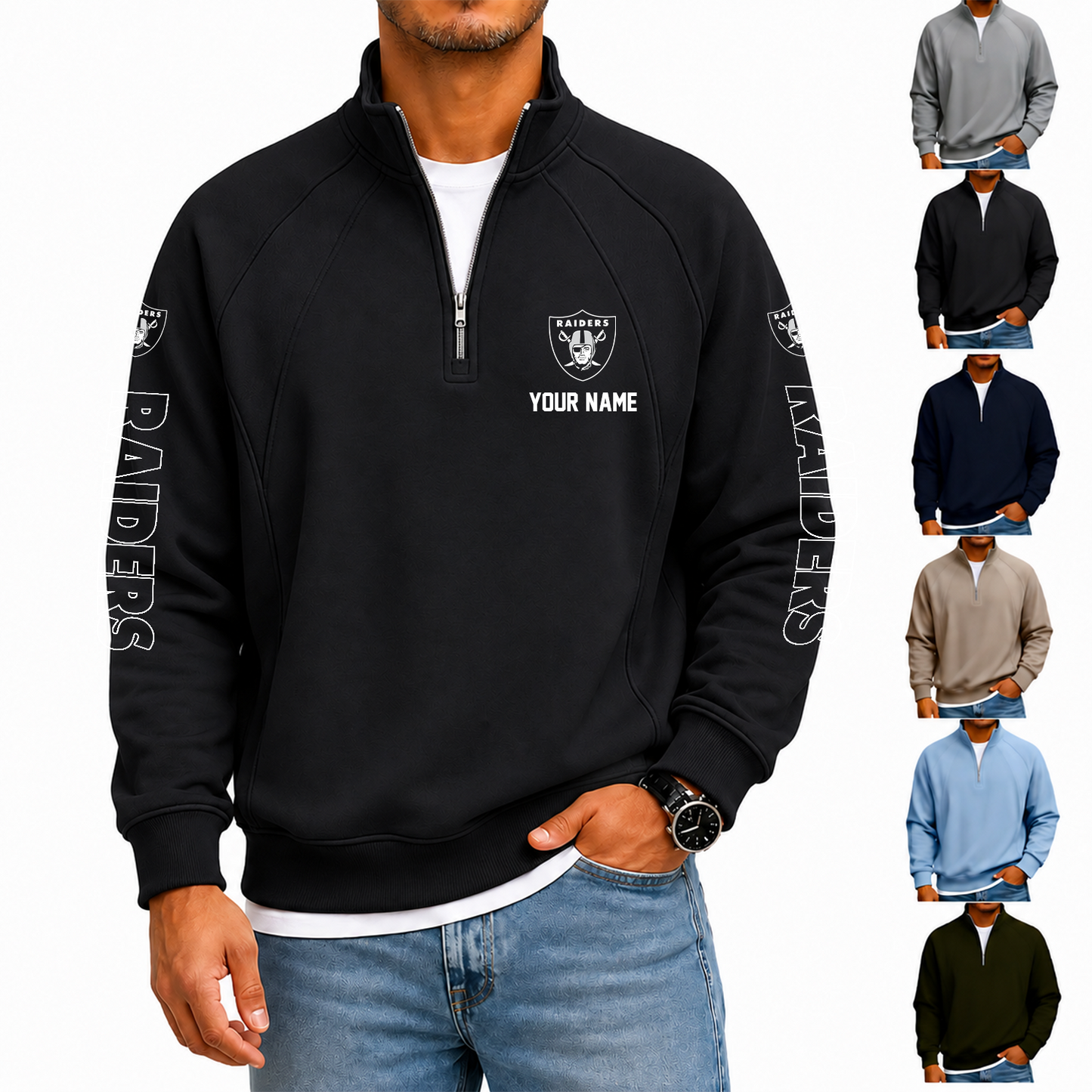 [SPECIAL OFFER] NEW CUSTOMIZED NFL07 LVR LAS VEGAS RAIDERS MEN'S QUARTER ZIP PULLOVER