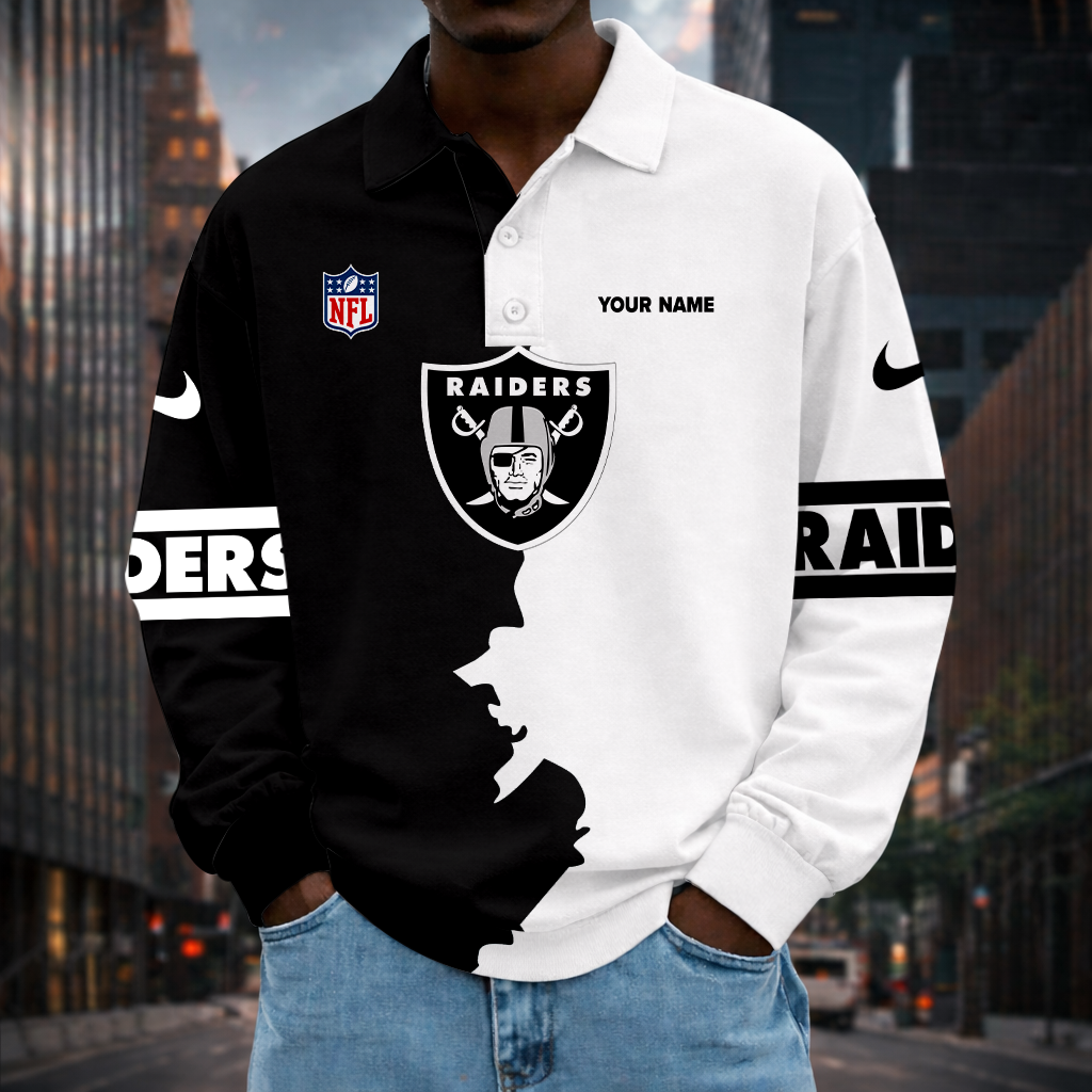 LIMITED EDITION - NEW CUSTOMIZED NFL07 LVR LV RAIDERS MEN LONG SLEEVE POLO