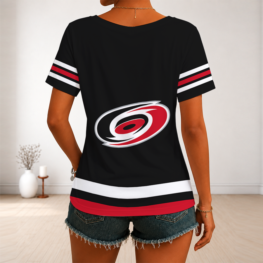[SUPER SALE] NEW CUSTOMIZED NHL07 CLH CAROLINA HURRICANES V-NECK FEMALE SHIRT
