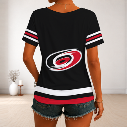 [SUPER SALE] NEW CUSTOMIZED NHL07 CLH CAROLINA HURRICANES V-NECK FEMALE SHIRT