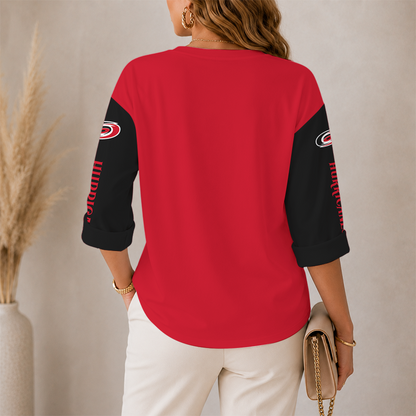 [SUPER SALE] NEW CUSTOMIZED NHL07 CLH CAROLINA HURRICANES WOMEN'S HEART V-NECK LONG SLEEVE SHIRT