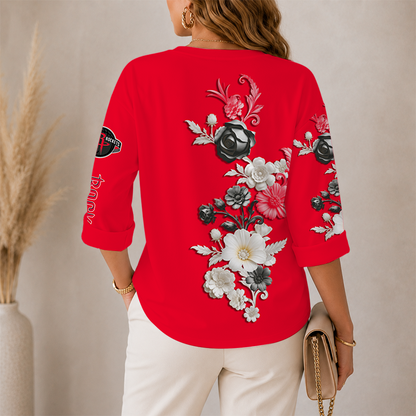 [HOT DEAL] NEW CUSTOMIZED NBA07 HRO HOUSTON ROCKETS WOMEN'S V-NECK LONG SLEEVE SHIRT