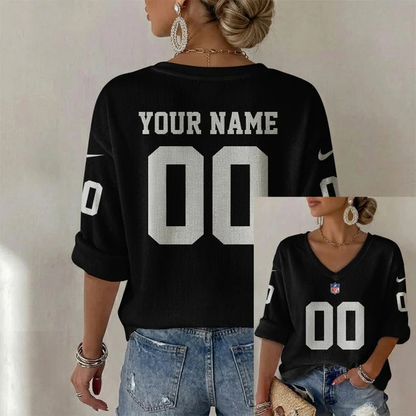 ELITE EDITION - NEW CUSTOMIZED NFL07 LVR LAS VEGAS RAIDERS WOMEN'S HEART V-NECK LONG SLEEVE SHIRT