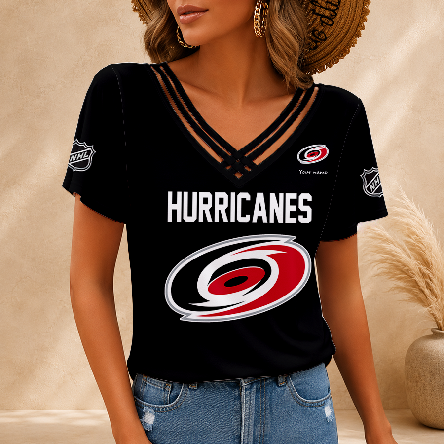 [SUPER SALE] NEW CUSTOMIZED NHL07 CLH CAROLINA HURRICANES V-NECK SHIRT