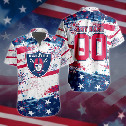 VIRAL EDITION - NEW CUSTOMIZED NFL07 LVR LAS VEGAS RAIDERS PATRIOTIC USA HAWAIIAN SHIRT