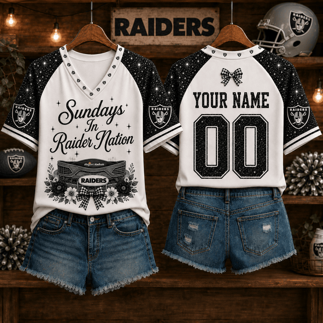 EXCLUSIVE EDITION - NEW CUSTOMIZED NFL07 LVR LAS VEGAS RAIDERS V-NECK FEMALE SHIRT