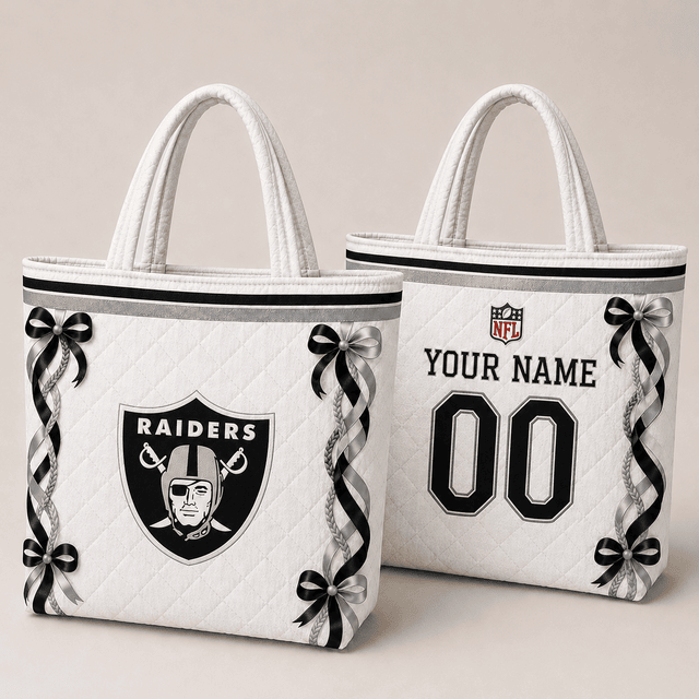SPECIAL EDITION - NEW CUSTOMIZED NFL07 LVR LAS VEGAS RAIDERS QUILTED TOTE BAG