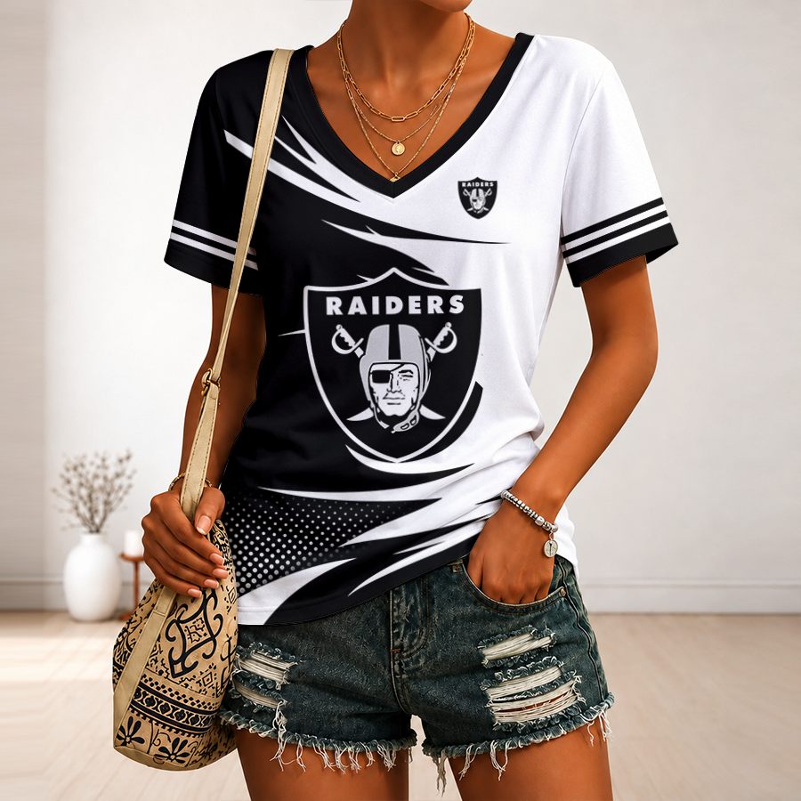 [SPECIAL OFFER] NEW CUSTOMIZED NFL07 LVR LAS VEGAS RAIDERS V-NECK FEMALE SHIRT