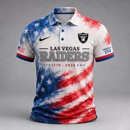 MEGA SALE - NEW CUSTOMIZED NFL07 LVR LAS VEGAS RAIDERS USA 250TH ANNIVERSARY POLO SHIRT, ZIP POLO SHIRT & T-SHIRTS