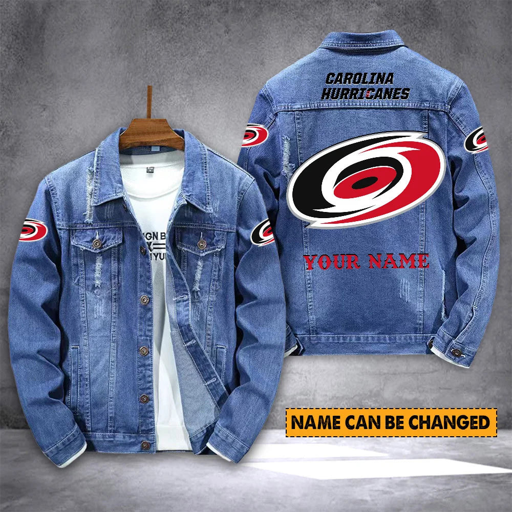 ELITE EDITION - NEW CUSTOMIZED NHL07 CLH CAROLINA HURRICANES DENIM JACKET