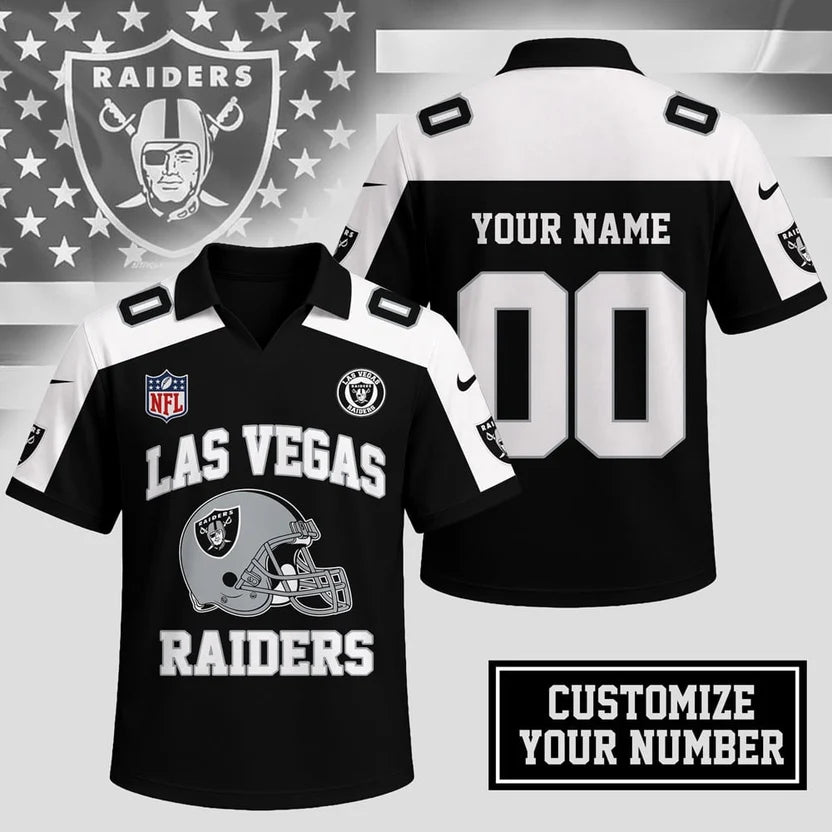 ELITE EDITION - NEW CUSTOMIZED NFL07 LVR LAS VEGAS RAIDERS POLO SHIRT