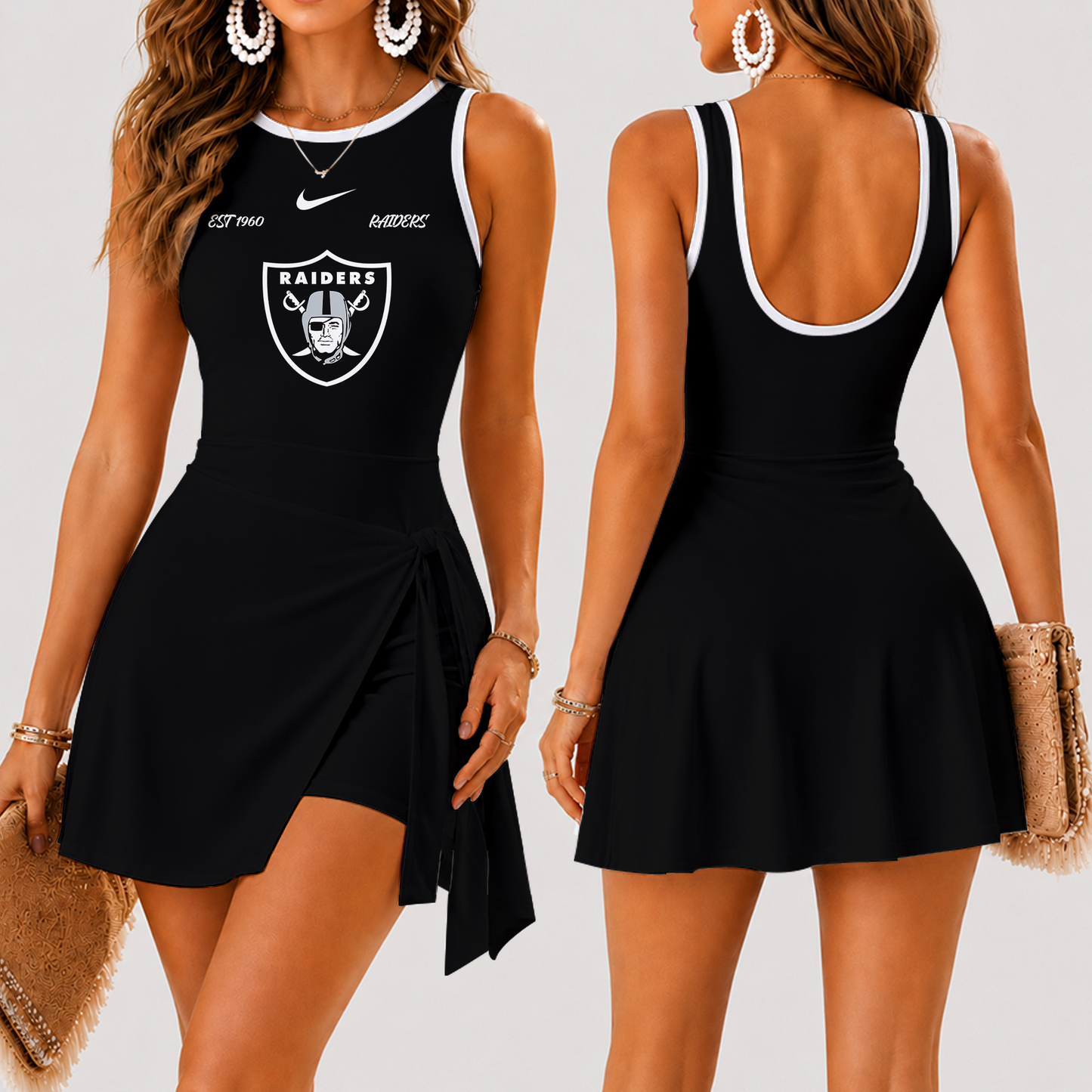 [SPECIAL OFFER] NEW CUSTOMIZED NFL07 LVR LAS VEGAS RAIDERS WOMEN'S SUMMER SKORT DRESS