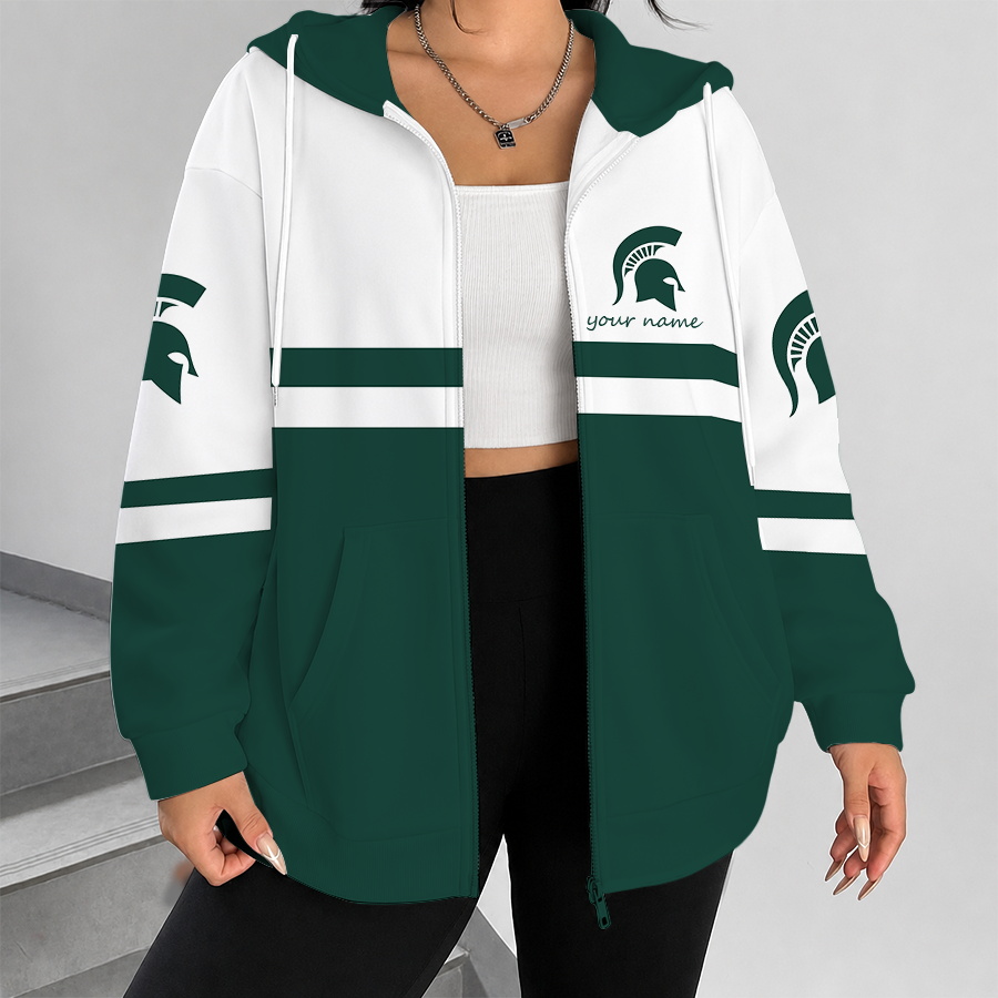 [FAN FAVORITE] NEW CUSTOMIZED NCAA MAM07 MSS MICHIGAN STATE SPARTANS STRAPPY ZIP HOODIE