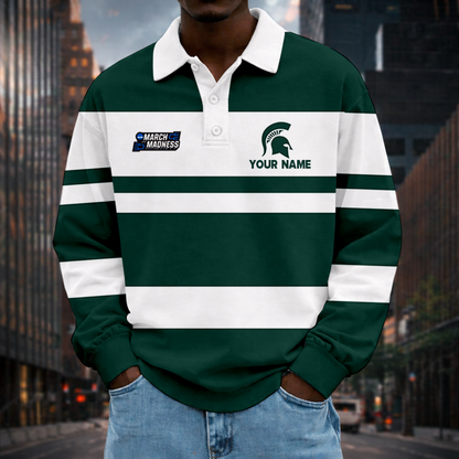LIMITED EDITION - NEW CUSTOMIZED NCAA MAM07 MSS MICHIGAN STATE SPARTANS UNISEX LONG SLEEVE POLO