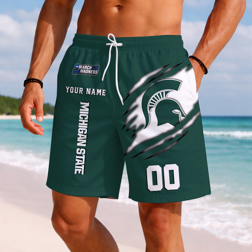 LIMITED EDITION - NEW CUSTOMIZED NCAA MAM07 MSS MICHIGAN STATE SPARTANS SHORT PANTS