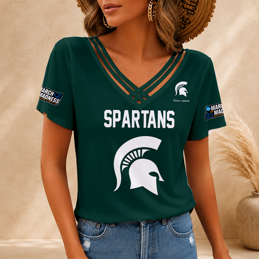 [FAN FAVORITE] NEW CUSTOMIZED NCAA MAM07 MSS MICHIGAN STATE SPARTANS V-NECK SHIRT
