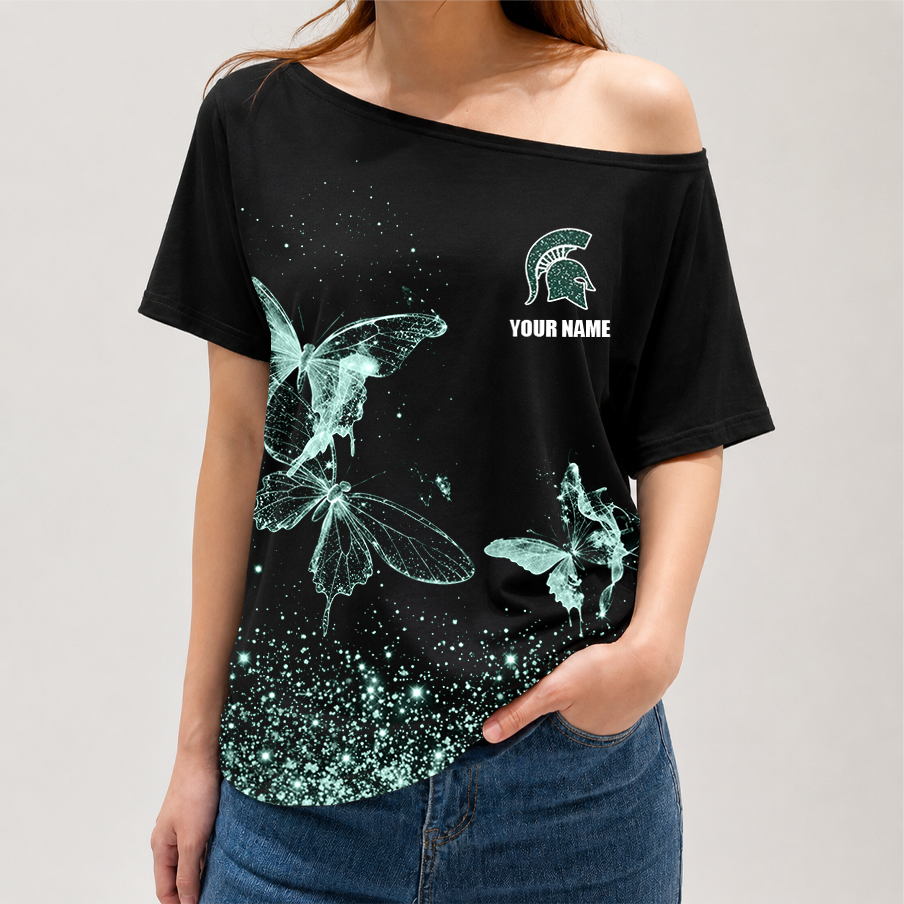 [FAN FAVORITE] NEW CUSTOMIZED NCAA MAM07 MSS MICHIGAN STATE SPARTANS STRAPPY OFF-SHOULDER SHIRT