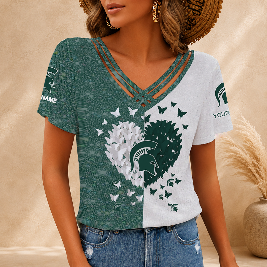 [FAN FAVORITE] NEW CUSTOMIZED NCAA MAM07 MSS MICHIGAN STATE SPARTANS V-NECK SHIRT