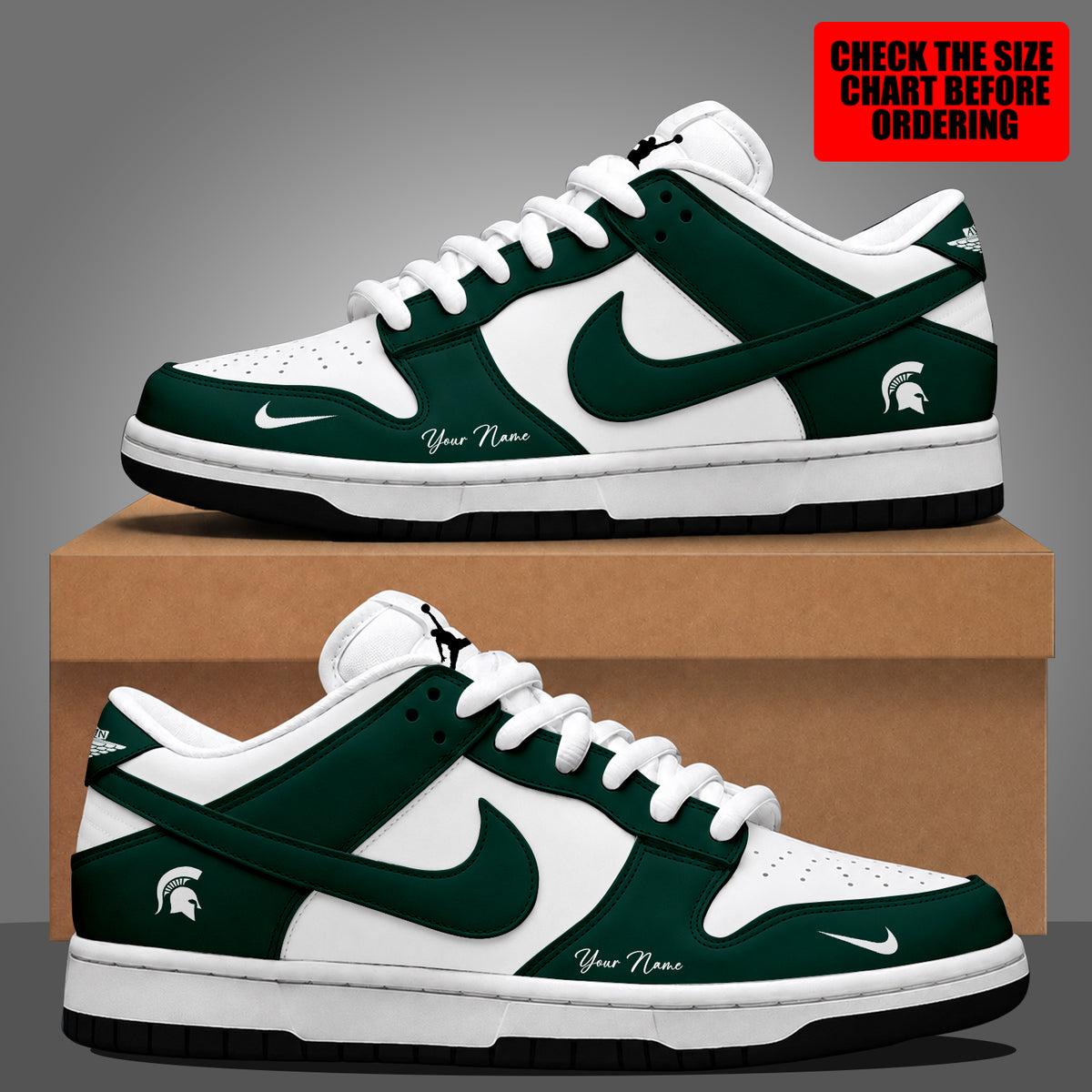 [FAN FAVORITE] NEW CUSTOMIZED NCAA MAM07 MSS MICHIGAN STATE SPARTANS STRAPPY DUNK LOW SHOES