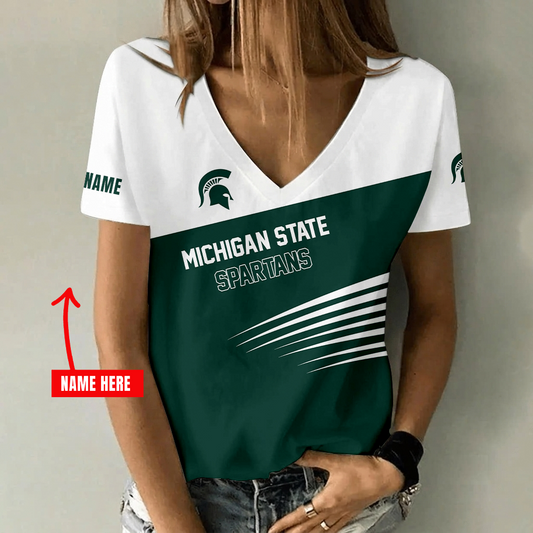 [FAN FAVORITE] NEW CUSTOMIZED NCAA MAM07 MSS MICHIGAN STATE SPARTANS STRAPPY V-NECK FEMALE SHIRT