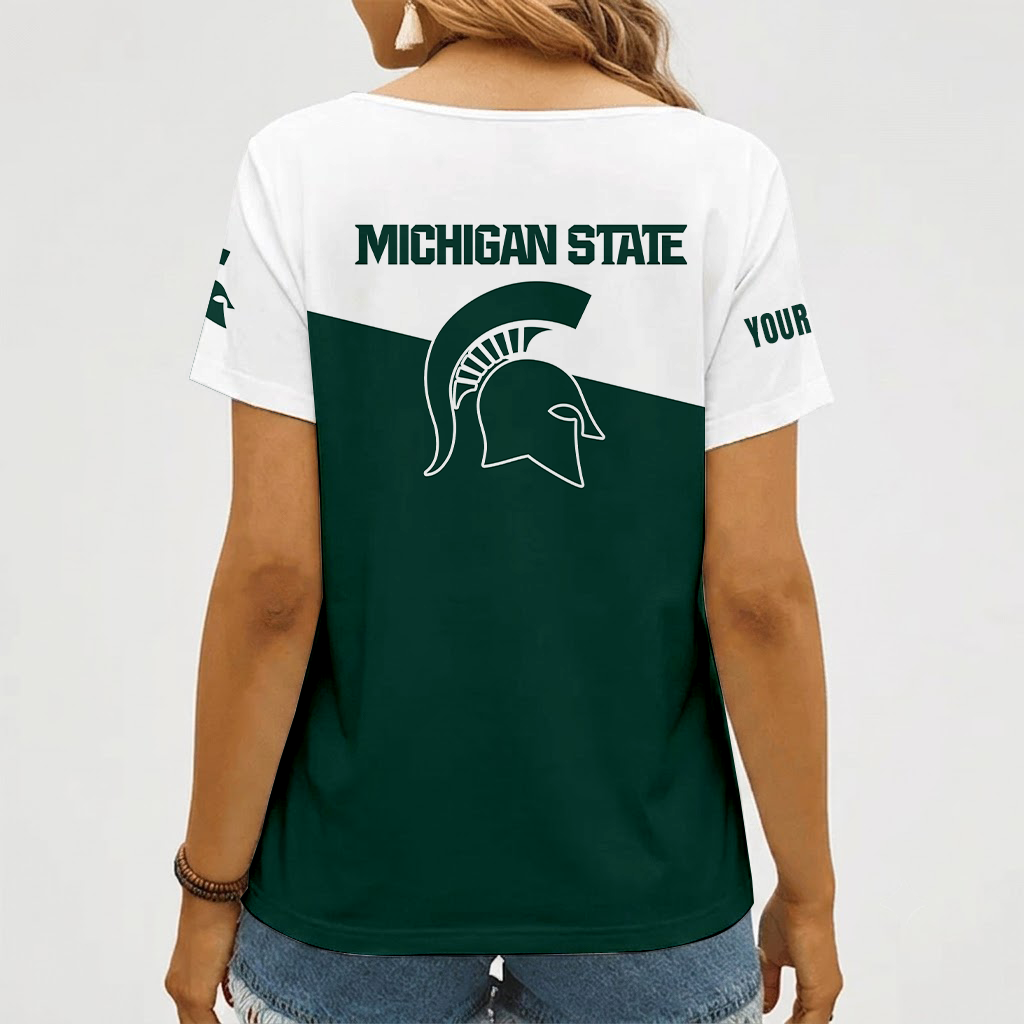 [FAN FAVORITE] NEW CUSTOMIZED NCAA MAM07 MSS MICHIGAN STATE SPARTANS STRAPPY V-NECK FEMALE SHIRT