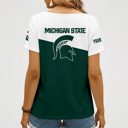 [FAN FAVORITE] NEW CUSTOMIZED NCAA MAM07 MSS MICHIGAN STATE SPARTANS STRAPPY V-NECK FEMALE SHIRT