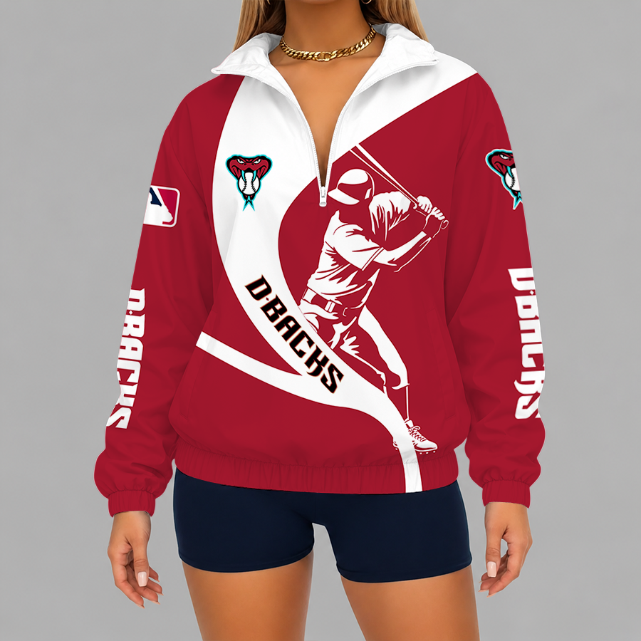 [FLASH SALE] NEW CUSTOMIZED MLB07 ADS ARIZONA DIAMONDBACKS V-NECK ZIPPER SWEATSHIRT JACKET