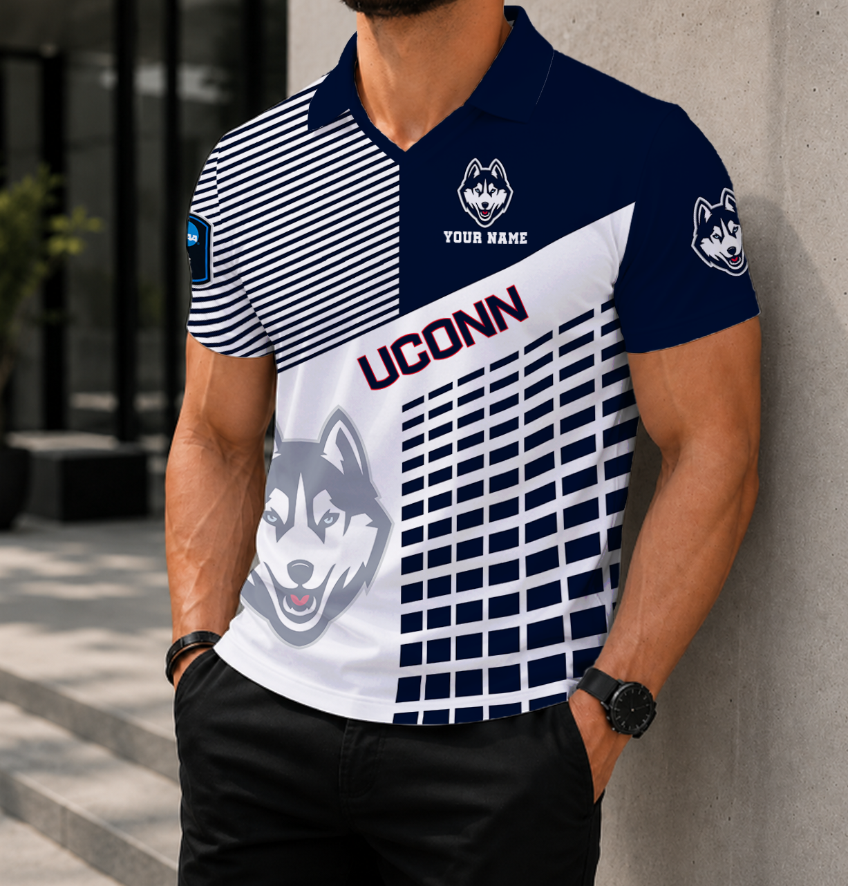 LIMITED EDITION - NEW CUSTOMIZED NCAA CFH07 UCH UCONN HUSKIES POLO SHIRT
