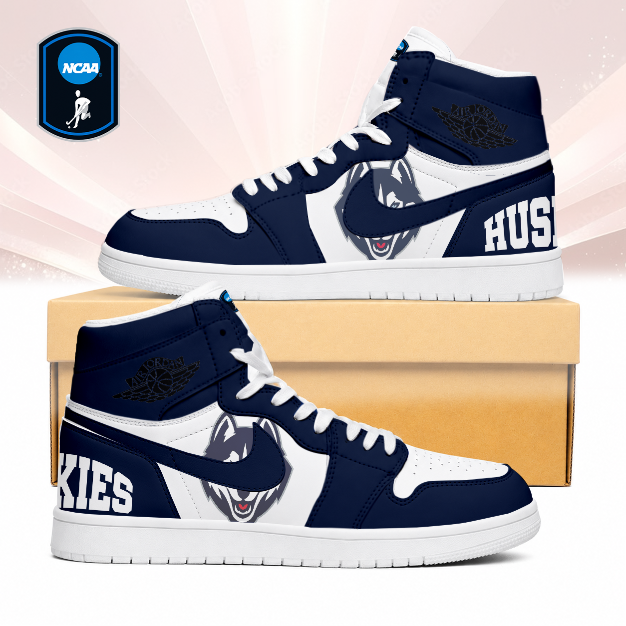 LIMITED EDITION - NEW CUSTOMIZED NCAA CFH07 UCH UCONN HUSKIES AIR JORDAN SNEAKERS