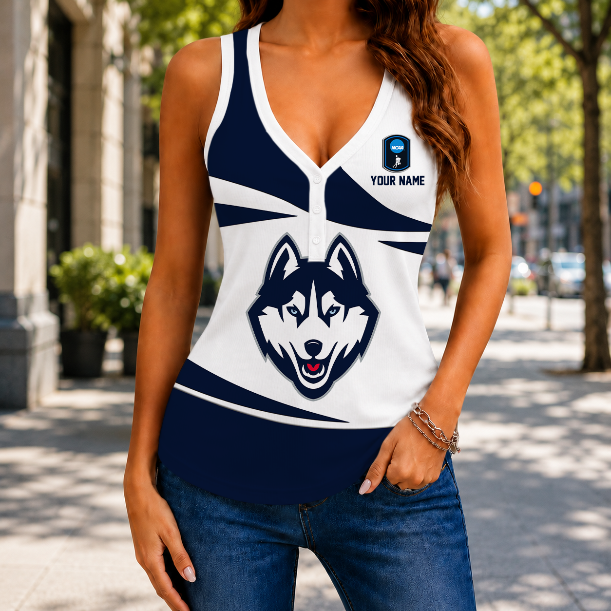 LIMITED EDITION - NEW CUSTOMIZED NCAA CFH07 UCH UCONN HUSKIES WOMEN'S V-NECK TANK TOP